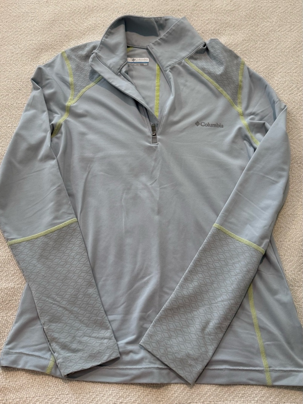 Columbia Women’s Powder Blue Half-Zip Mock Neck Pullover with Lime Accents